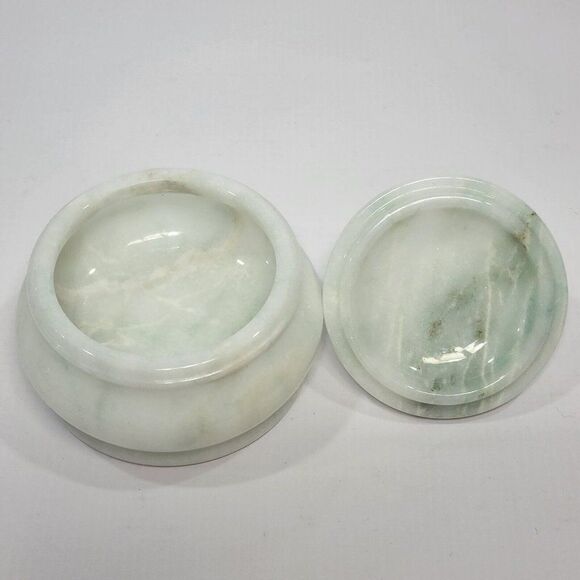 Vintage Marble Round Lidded Trinket Vanity Box 3” Diameter Light Green - Picture 2 of 8